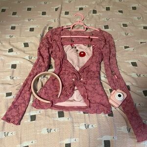 Pink Floral long sleeve bedazzled top with sewn in tube top